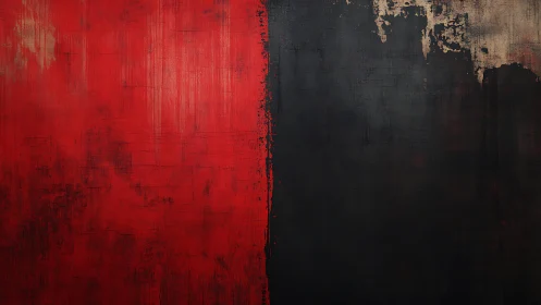 Bold Red and Black Abstract Painting with Grunge Texture.