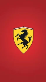 Prancing stallion emblem on high-saturation red field backdrop.