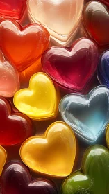 Colorful Heart-Shaped Candies Glowing in Vibrant Light.
