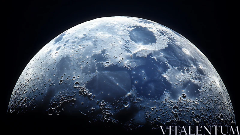 Lunar surface close-up with illuminated craters and maria.