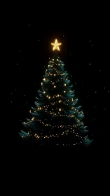 Glowing Christmas tree shines softly against deep night
