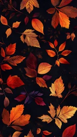 Autumn foliage pattern renders glowing leaves on deep black