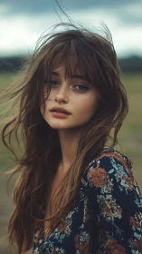 Wind-kissed daydream with soft gaze and wild meadow hair.