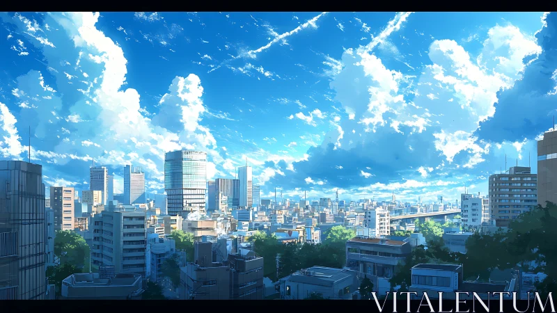 Dense urban skyline under cumulonimbus-rich atmosphere, high noon