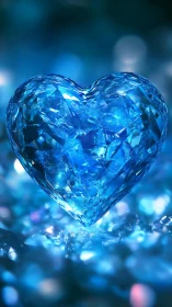 Blue crystalline heart form with internal luminescence.