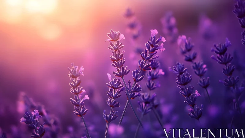 Lavender Blooms Silhouetted Against Warm Sunrise Gradient