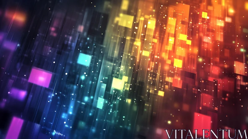 Vibrant abstract digital art with glowing geometric shapes.