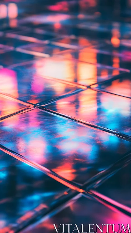 Neon echoes dancing across chrome-tiled midnight pavement.