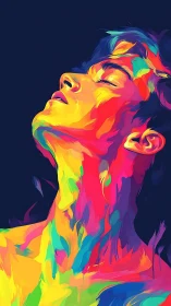 Chromatic daydream: neon portrait bathed in liquid light.