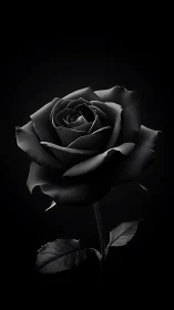 Velvety black rose glowing softly in a calm dark night.