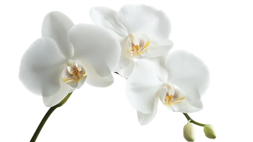 White Orchid Phalaenopsis Flowers with Golden Stamens