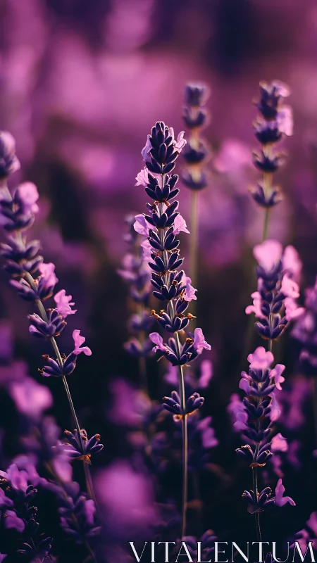 Purple Lavender Field in Dreamy Soft Focus Light