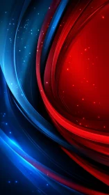 Curved red and blue light streaks with small glowing particles.