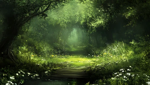 Woodland Portal Beckons Through Emerald Cathedral of Ancient Trees