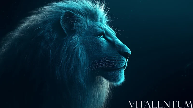 Luminescent lion profile glows against deep teal night sky.
