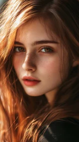 Close portrait of young person with light on brown hair.