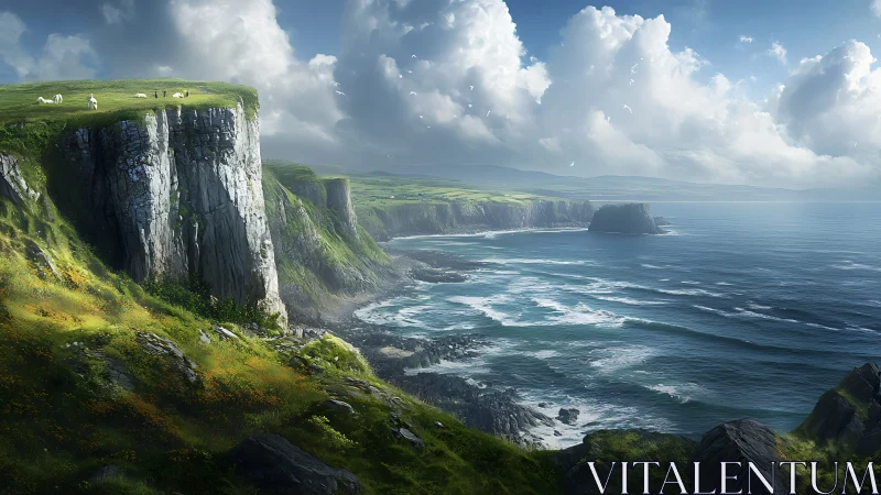 Dramatic Coastal Cliffs Rising Above Turquoise Waters.