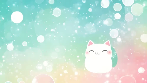 Bubblefield daydream with chubby pastel kitten spirit.