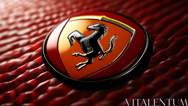 Prancing horse emblem shines over sculpted red surface