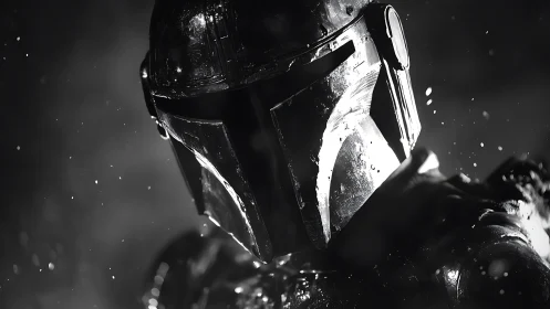 Armored warrior portrait in dramatic monochrome lighting.