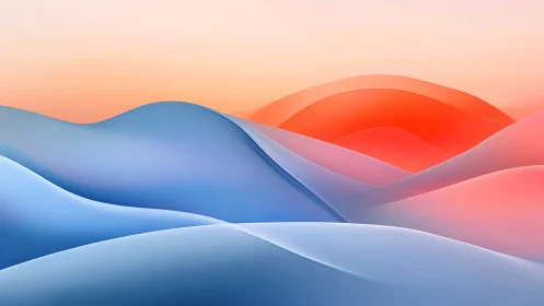 Gradient dunes form smooth blue and red abstract landscape
