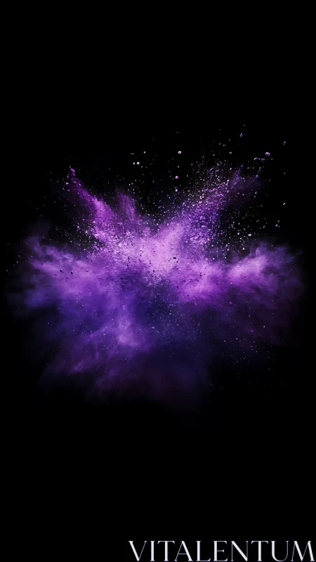 Violet powder burst suspended in dark cosmic void.