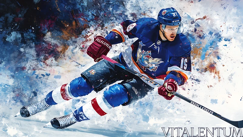 Dynamic ice hockey winger in vivid digital action painting.