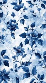 Indigo botanical floral pattern with layered watercolor foliage
