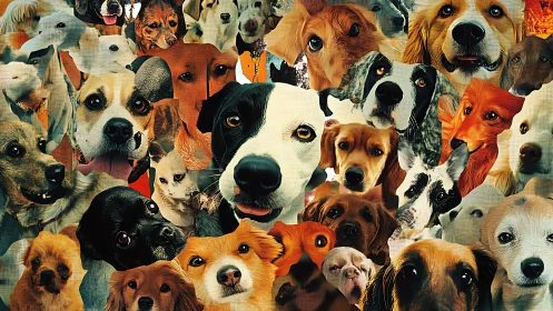 Multispecies canine facial collage with dense optical layering.
