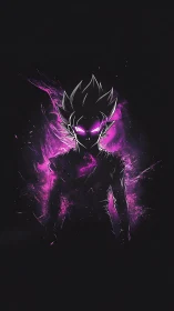 Glowing anime warrior wrapped in neon purple power.