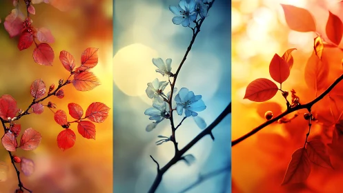 Delicate autumn branches glow against dreamy blurred light