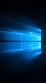 Geometric blue light window grid on deep black void.