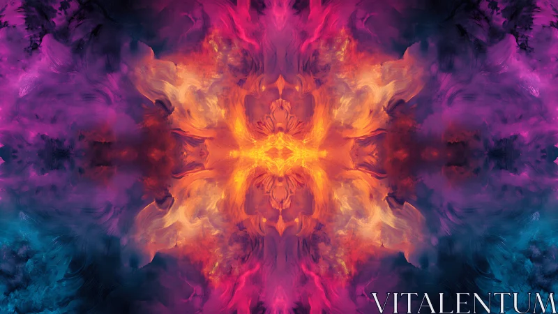 Nebula flames fold inward and bloom like mirrored fireworks