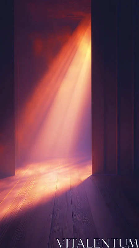Sunlit doorway casts ethereal glow on wooden floor