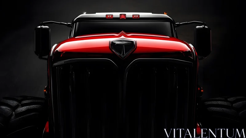 Powerful red semi truck in dramatic lighting, modern digital style.