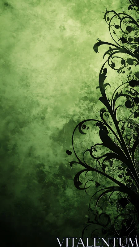 Shadowed jungle scrollwork curling across mossy green.