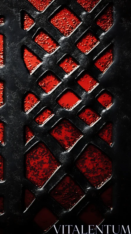 Molten red glow behind a dark geometric metal lattice.