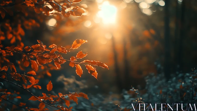 Backlit autumn foliage with shallow depth of field bokeh glow