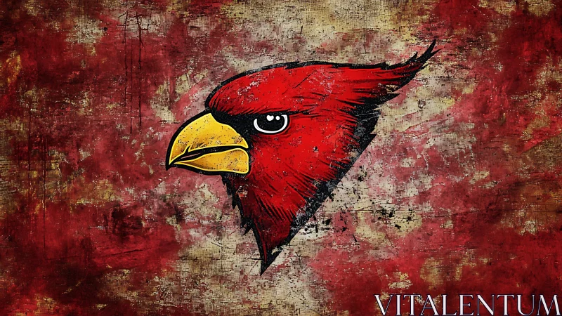 Red cardinal head logo on rough grunge textured background.