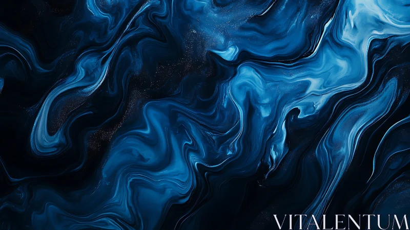 Midnight blue fluid marble swirls with cosmic shimmer.