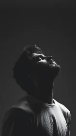 Side profile male silhouette in high contrast studio lighting.