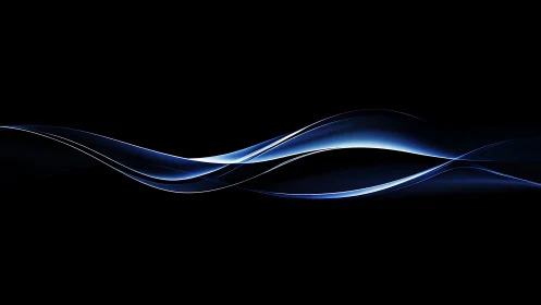 Luminous blue waveforms curve across a minimal black field