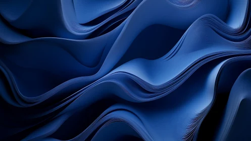 Layered cobalt waveforms with fluid ribbon topology in motion