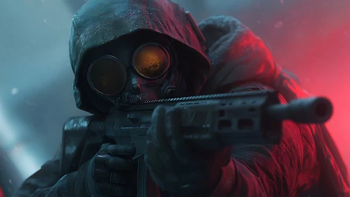 Tactical Sniper in the Neon Crosshairs of Danger