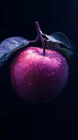 Midnight dew apple glowing against a velvet void.