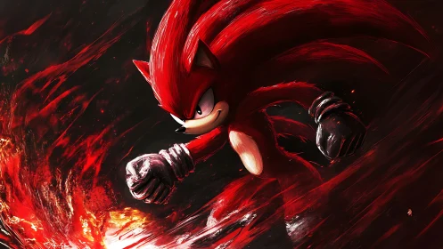 Red echidna warrior charges through blazing crimson vortex.