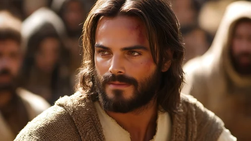 Dust-road prophet with steady gaze and sunlit resolve.