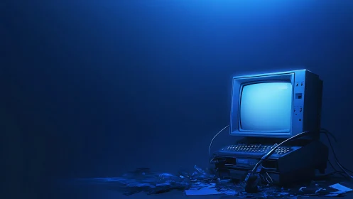 Retro blue terminal dreaming alone in a digital twilight.