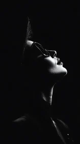 Woman in profile under stark high-contrast rim light.