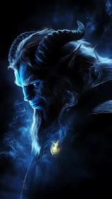 Bioluminescent horned beast rendered in high-contrast blue rim lighting